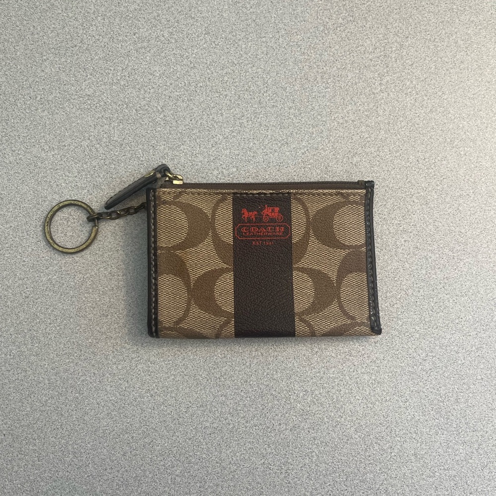Coach Tan and Brown Monogram Keychain Pouch
